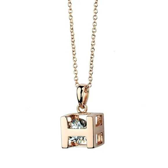 everrealli Jewelry - Rose Gold Diamond H 3d Cube Pendant Necklace